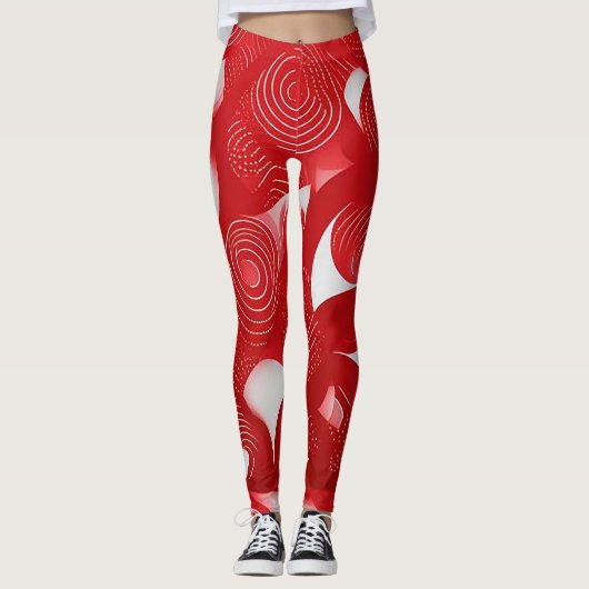 Krachtig en Dynamisch: Rode & Witte Abstracte Legg Leggings (Voorkant)
