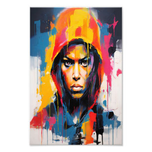 Krachtig en Levendig Rebel Portret – Abstracte Kun Foto Afdruk