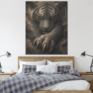 Krachtig Energieontwerp met Witte Tijger en Goud Canvas Afdruk