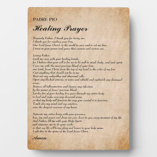 Krachtig gebed voor het genezen van Padre Pio Plaq Fotoplaat (voorkant)