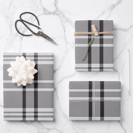 Krachtig grijs geruit modern minimalistisch cadeau inpakpapier vel (Voorkant)