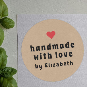 Krachtig Handgemaakt met Liefde Rode Hart Kraft Ronde Sticker