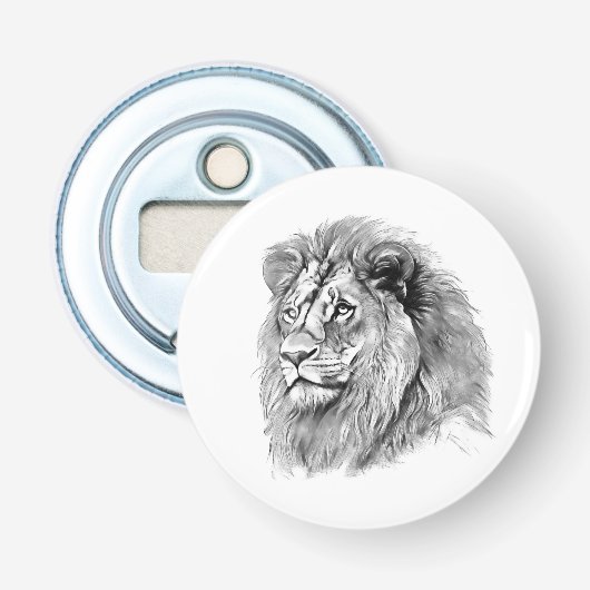 Krachtig Leeuwenportret Button Flesopener (Voorkant)