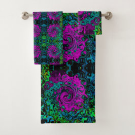 Krachtig Magenta Abstract Groovy Vloeibare Kunst W Bad Handdoek