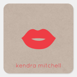 Krachtig Minimalistisch Rode Lippen Logo Make-up K Vierkante Sticker