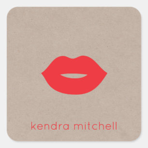 Krachtig Minimalistisch Rode Lippen Logo Make-up K Vierkante Sticker