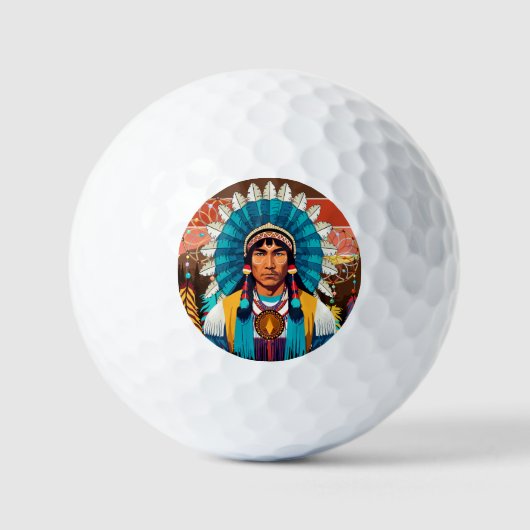 Krachtig Portret van een Inheemse Amerikaanse Stam Golfballen (Voorkant)
