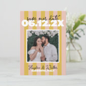 Krachtig preppy roze en geel in Italiaanse Rivièra Save The Date (Staand voorkant)