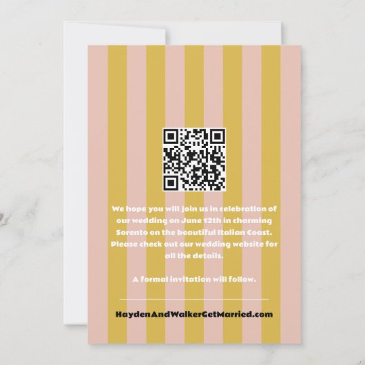 Krachtig preppy roze en geel in Italiaanse Rivièra Save The Date (Achterkant)