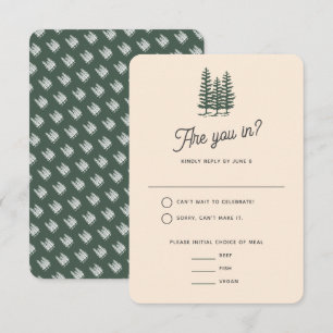 Krachtig Retro Groen Bergbos Bruiloft RSVP Kaartje