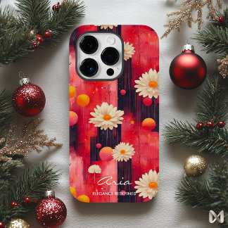 Krachtig Rood Bloemmotief met Naam Citaten Case-Mate iPhone 14 Pro Hoesje