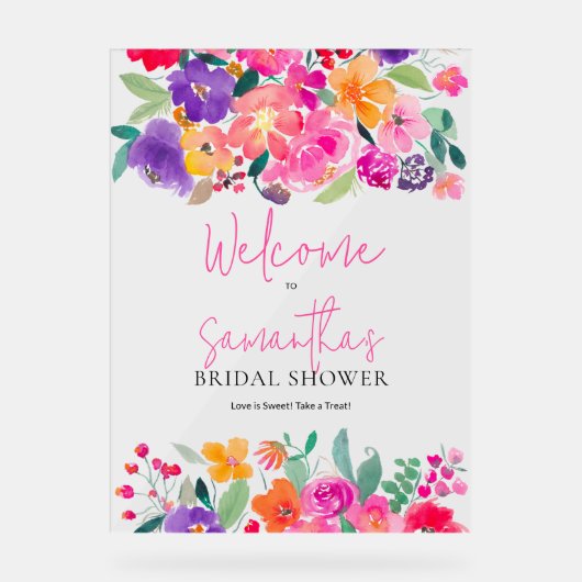 Krachtig roze bloemschildering in waterverf bruilo acryl bord (Voorkant)