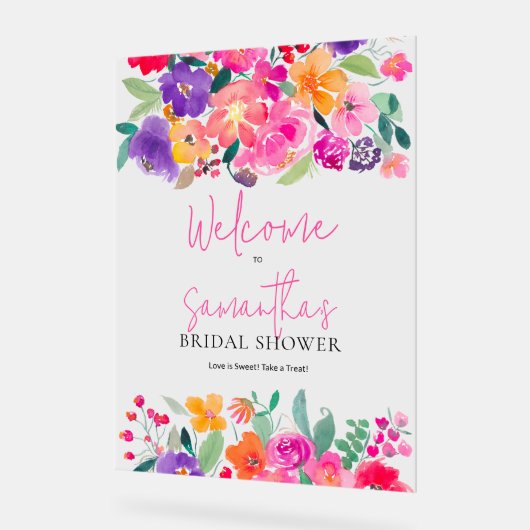 Krachtig roze bloemschildering in waterverf bruilo acryl bord (Hoek)