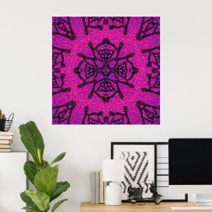 Krachtig roze en paars geometrisch patroon poster