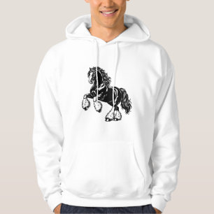 Krachtig Shirepaard Zwart en Wit Illustratie Hoodie