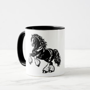 Krachtig Shirepaard Zwart en Wit Illustratie Mok