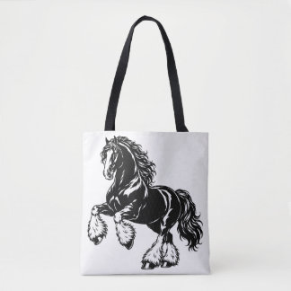 Krachtig Shirepaard Zwart en Wit Illustratie Tote Bag