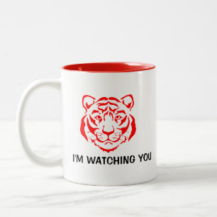 Krachtig tijgergezicht rood Afbeelding Funny Quote Tweekleurige Koffiemok