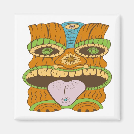 Krachtig Tiki-beeld in psychedelische stemming, gr Magneet (Voorkant)