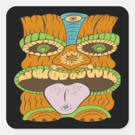 Krachtig Tiki-beeld in psychedelische stemming, gr Vierkante Sticker