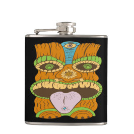 Krachtig Tiki standbeeld in psychedelische stemmin Heupfles