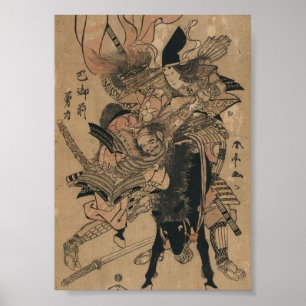 Krachtig Vrouw Samurai Defeting Male Samurai Poster
