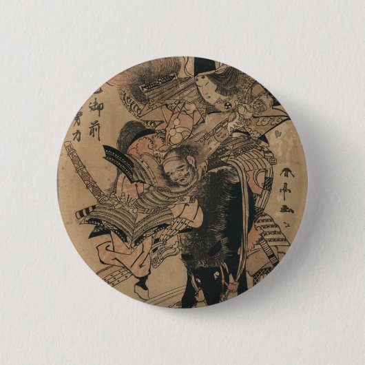 Krachtig Vrouw Samurai Defeting Male Samurai Ronde Button 5,7 Cm (Voorkant)