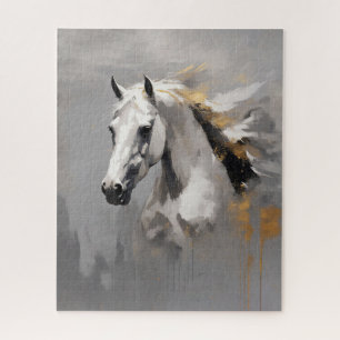 Krachtig wit paard portret olieverf effect legpuzzel