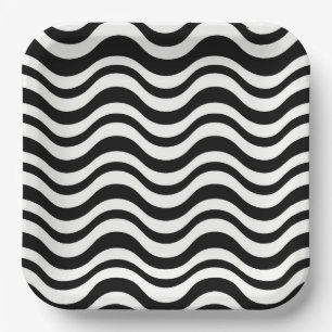 Krachtig zwart en wit golvend abstract papieren bordje