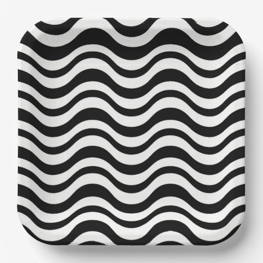 Krachtig zwart en wit golvend abstract papieren bordje (Voorkant)