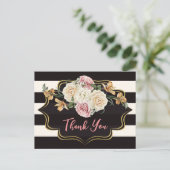 Krachtig zwart, ivoorkleurige strepen, bloemen bed briefkaart (Staand voorkant)