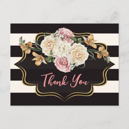 Krachtig zwart, ivoorkleurige strepen, bloemen bed briefkaart (Voorkant)