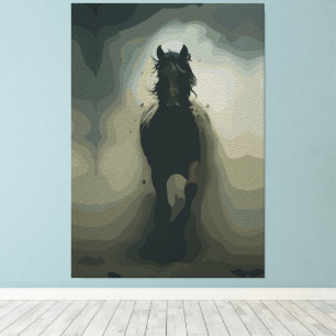 Krachtig zwart paard in beweging canvas afdruk