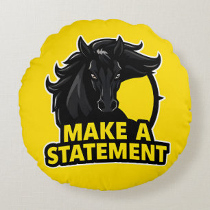 Krachtig Zwart Paard met Motiverende Tekst Rond Kussen