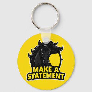 Krachtig Zwart Paard met Motiverende Tekst Sleutelhanger