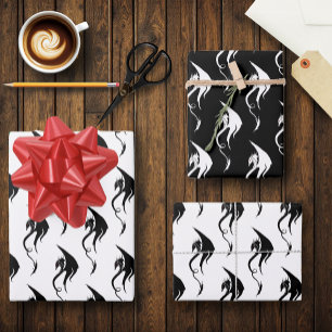 Krachtig zwart wit tribal draak illustratie ontwer inpakpapier vel