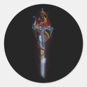 Krachtig Zwarte Fantasie Draken Zwaard Rode Rozen Ronde Sticker (Voorkant)