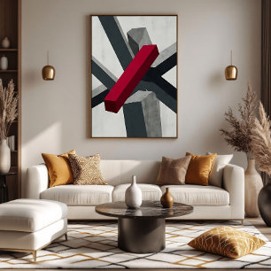Krachtige Abstracte 3D Rood Zwart Wit Canvas Afdruk