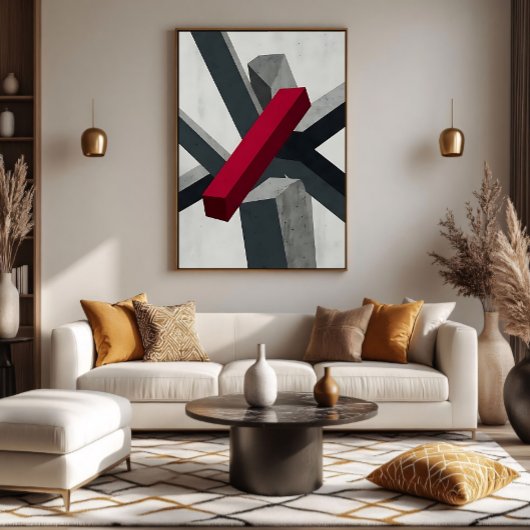 Krachtige Abstracte 3D Rood Zwart Wit Canvas Afdruk