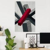 Krachtige Abstracte 3D Rood Zwart Wit Poster (Thuiskantoor)