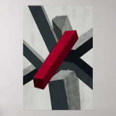 Krachtige Abstracte 3D Rood Zwart Wit Poster (Voorkant)
