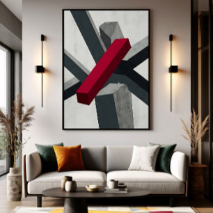 Krachtige Abstracte 3D Rood Zwart Wit Poster