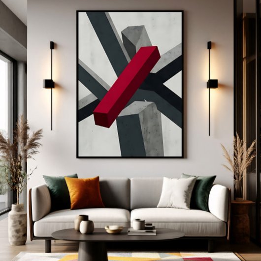 Krachtige Abstracte 3D Rood Zwart Wit Poster