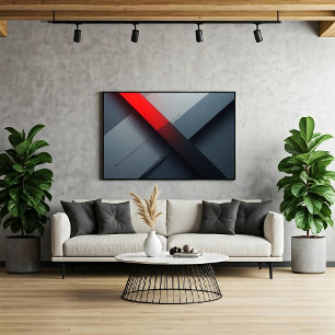 Krachtige Abstracte Rode en Grijze Geometrische Canvas Afdruk
