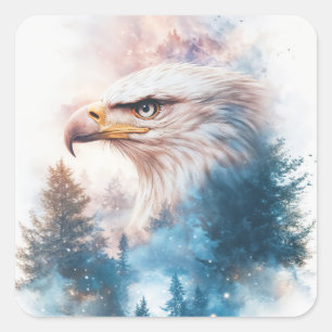 Krachtige Adelaar doorheen Galactische Wolken Vierkante Sticker