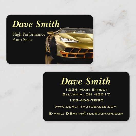 Krachtige autoverkoop en -service visitekaartje (Voorkant / Achterkant)