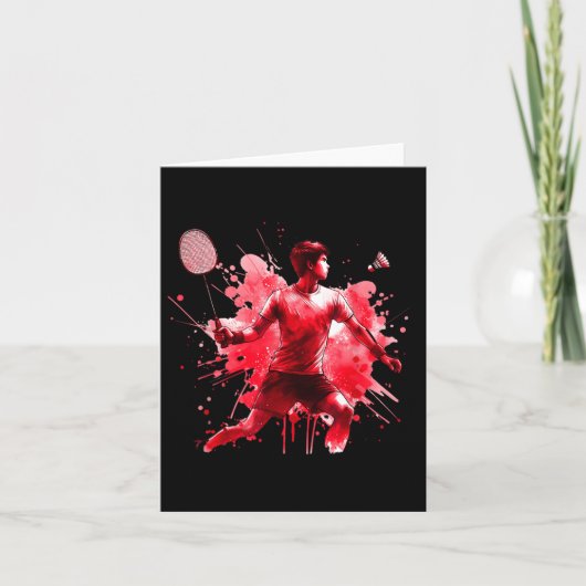 Krachtige badmintonspeler Red Splash Art Kaart (Voorkant)