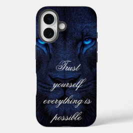Krachtige Blauwe Leeuw Motiverende iPhone Bureaubl 16 Hoesje