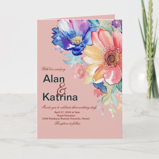 Krachtige Bloemige Blush Koraal Roze Geplooide Tro (Voorkant)