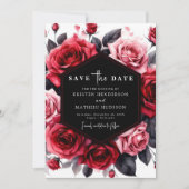 Krachtige Bloemrijke Karmozijn Rode Bruiloft Save The Date (Voorkant)